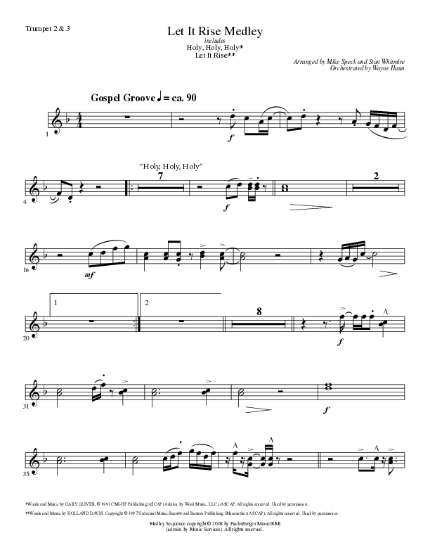 Let It Rise Medley with Holy Holy Holy (Choral Anthem SATB) Trumpet 2/3 (Lillenas Choral / Arr. Mike Speck)