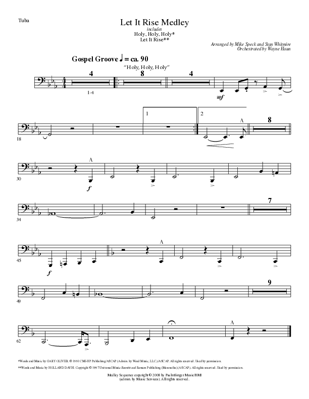 Let It Rise Medley with Holy Holy Holy (Choral Anthem SATB) Tuba (Lillenas Choral / Arr. Mike Speck)