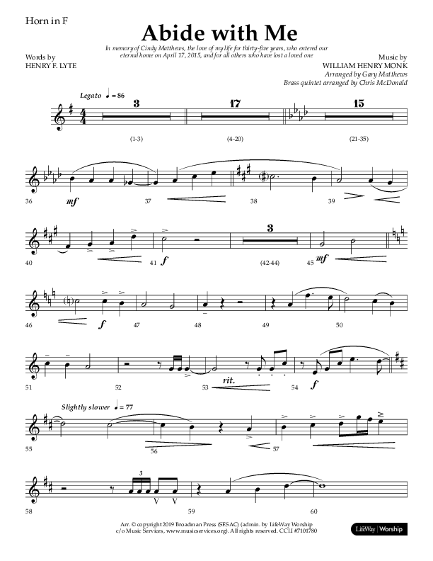 Abide With Me (Choral Anthem SATB) French Horn (Lifeway Choral / Arr. Gary Matthews / Arr. Chris McDonald)