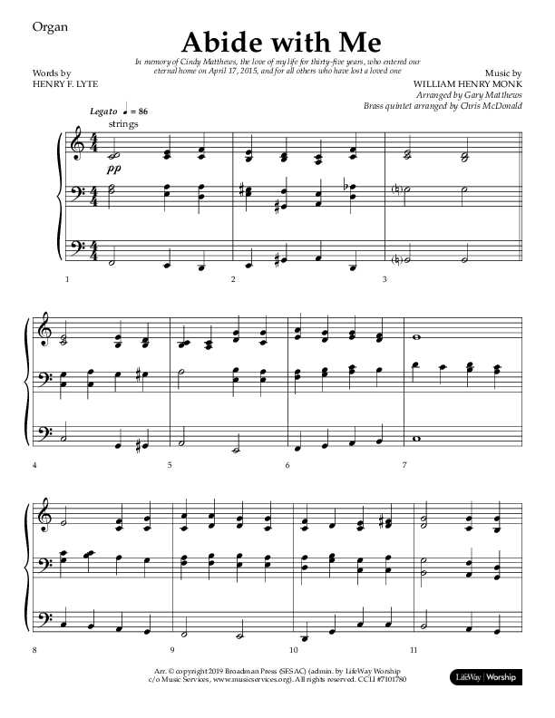 Abide With Me (Choral Anthem SATB) Organ (Lifeway Choral / Arr. Gary Matthews / Arr. Chris McDonald)