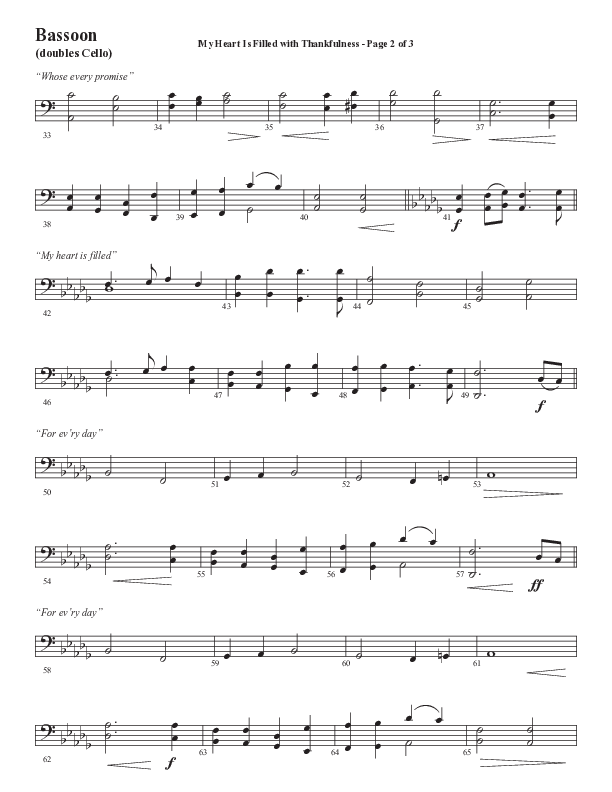 My Heart Is Filled With Thankfulness (Choral Anthem SATB) Bassoon (Word Music Choral / Arr. Steve Mauldin)