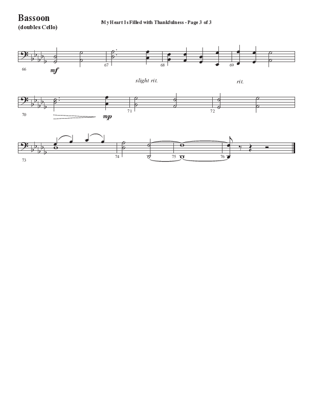 My Heart Is Filled With Thankfulness (Choral Anthem SATB) Bassoon (Word Music Choral / Arr. Steve Mauldin)