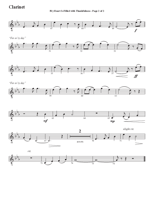 My Heart Is Filled With Thankfulness (Choral Anthem SATB) Clarinet (Word Music Choral / Arr. Steve Mauldin)
