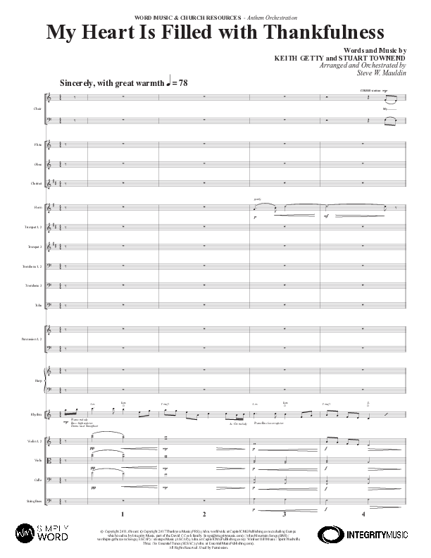 My Heart Is Filled With Thankfulness (Choral Anthem SATB) Conductor's Score (Word Music Choral / Arr. Steve Mauldin)