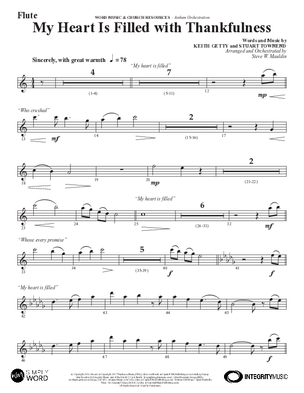 My Heart Is Filled With Thankfulness (Choral Anthem SATB) Flute (Word Music Choral / Arr. Steve Mauldin)
