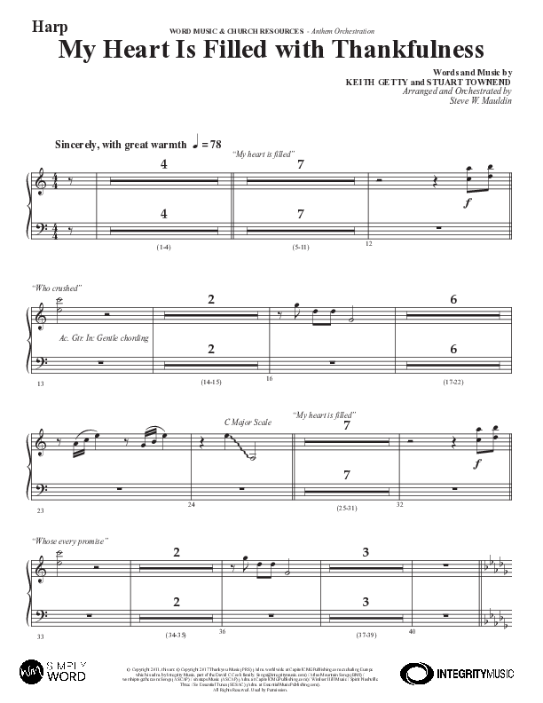 My Heart Is Filled With Thankfulness (Choral Anthem SATB) Harp (Word Music Choral / Arr. Steve Mauldin)