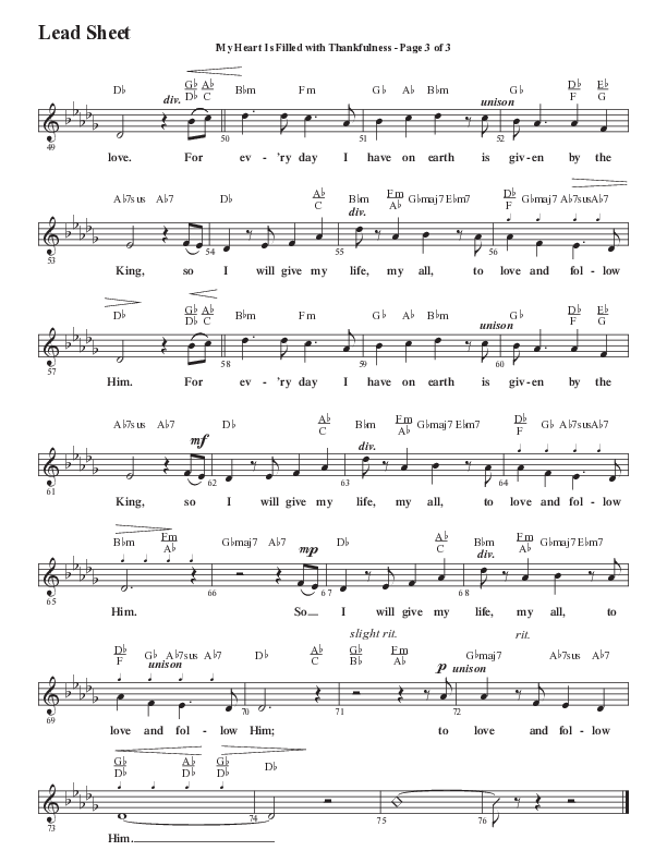 My Heart Is Filled With Thankfulness (Choral Anthem SATB) Lead Sheet (Melody) (Word Music Choral / Arr. Steve Mauldin)