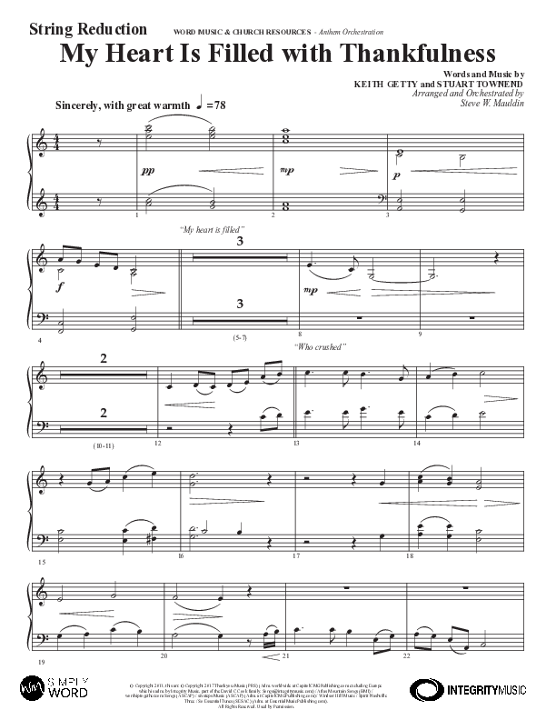 My Heart Is Filled With Thankfulness (Choral Anthem SATB) String Reduction (Word Music Choral / Arr. Steve Mauldin)