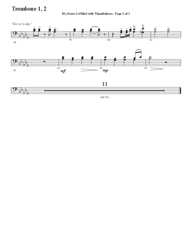 My Heart Is Filled With Thankfulness (Choral Anthem SATB) Trombone 1/2 (Word Music Choral / Arr. Steve Mauldin)