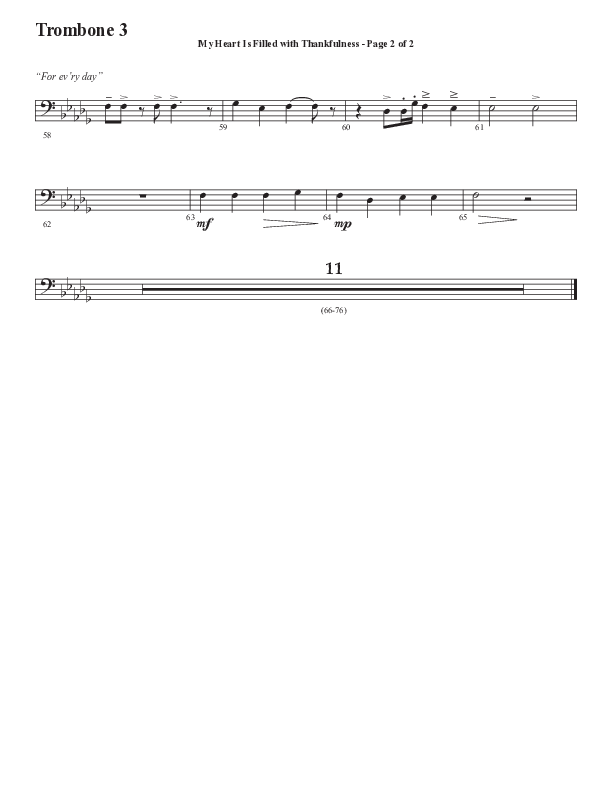 My Heart Is Filled With Thankfulness (Choral Anthem SATB) Trombone 3 (Word Music Choral / Arr. Steve Mauldin)