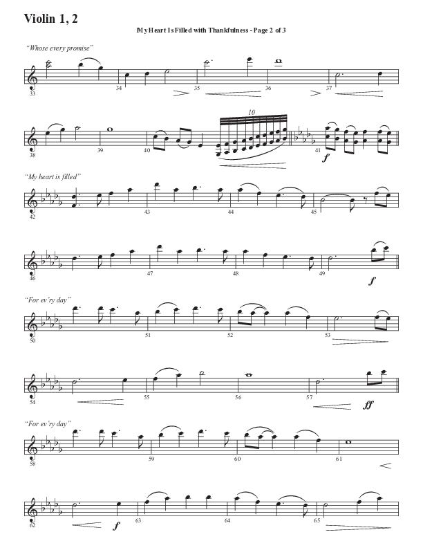 My Heart Is Filled With Thankfulness (Choral Anthem SATB) Violin 1/2 (Word Music Choral / Arr. Steve Mauldin)