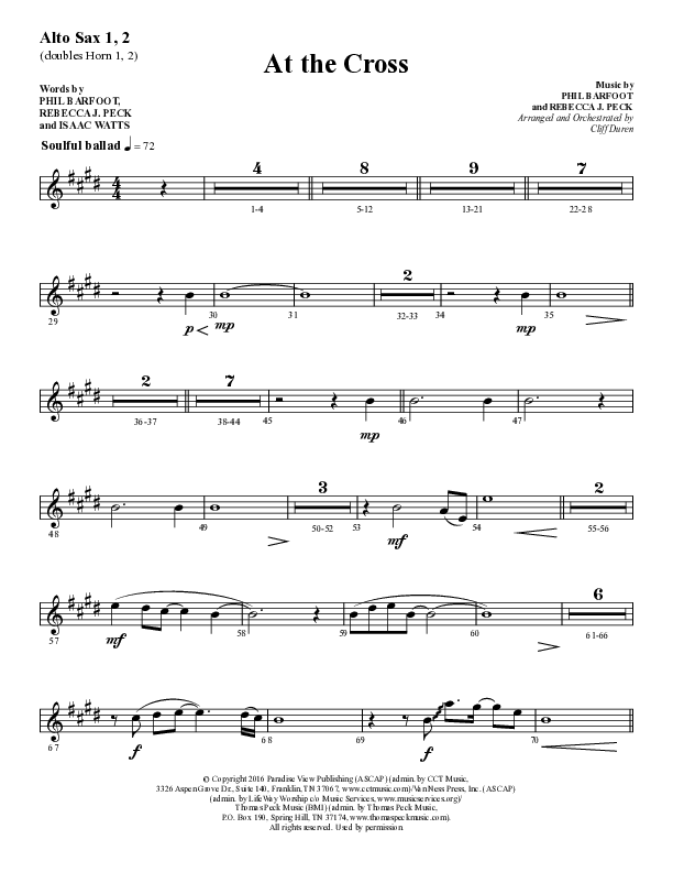 At The Cross (Choral Anthem SATB) Alto Sax 1/2 (Lifeway Choral / Arr. Cliff Duren)