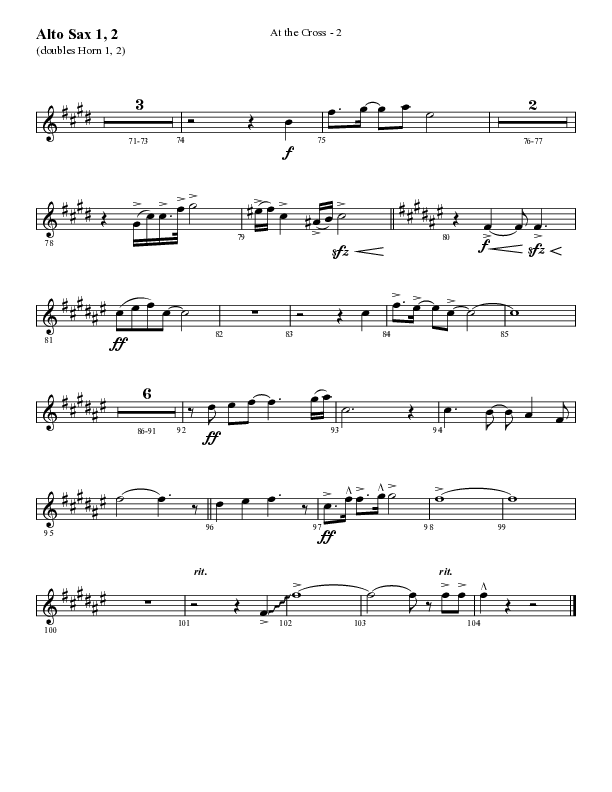 At The Cross (Choral Anthem SATB) Alto Sax 1/2 (Lifeway Choral / Arr. Cliff Duren)