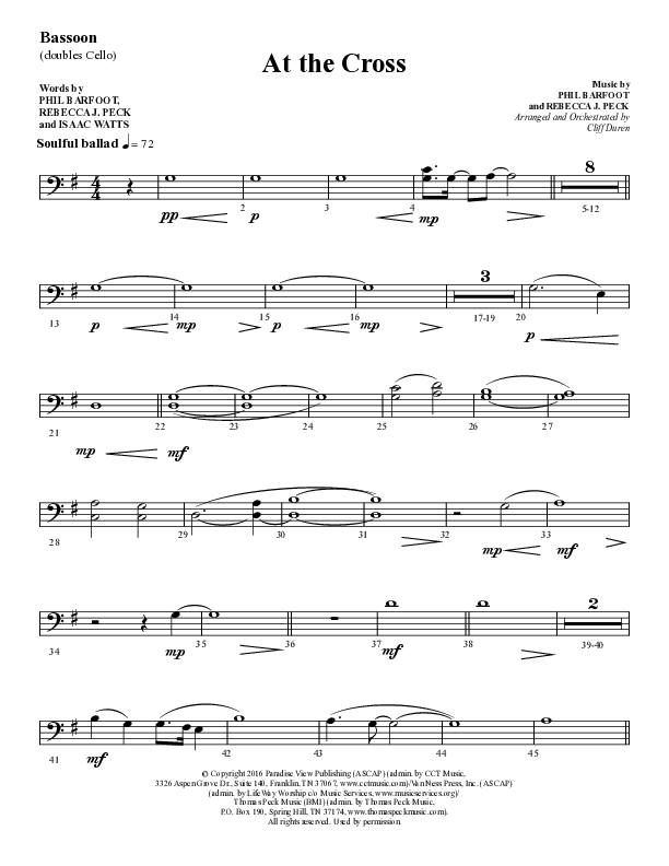 At The Cross (Choral Anthem SATB) Bassoon (Lifeway Choral / Arr. Cliff Duren)