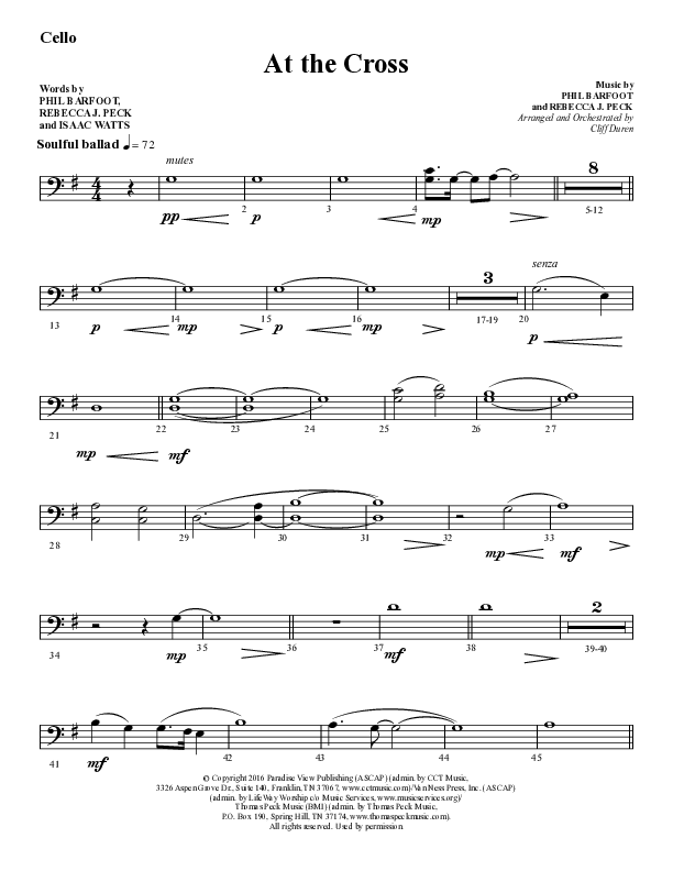 At The Cross (Choral Anthem SATB) Cello (Lifeway Choral / Arr. Cliff Duren)