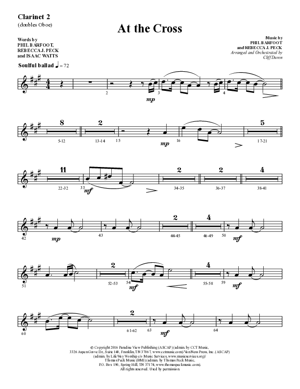 At The Cross (Choral Anthem SATB) Clarinet (Lifeway Choral / Arr. Cliff Duren)