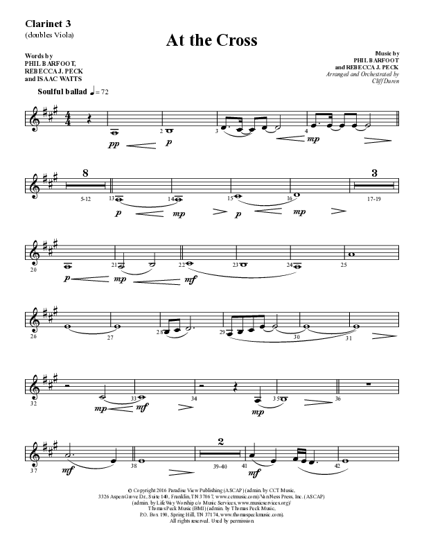 At The Cross (Choral Anthem SATB) Clarinet (Lifeway Choral / Arr. Cliff Duren)