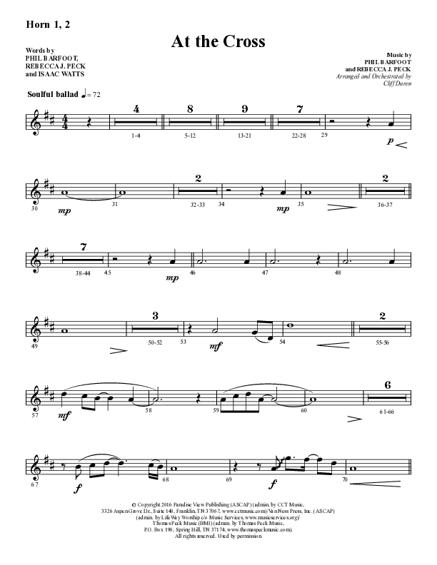 At The Cross (Choral Anthem SATB) French Horn 1/2 (Lifeway Choral / Arr. Cliff Duren)