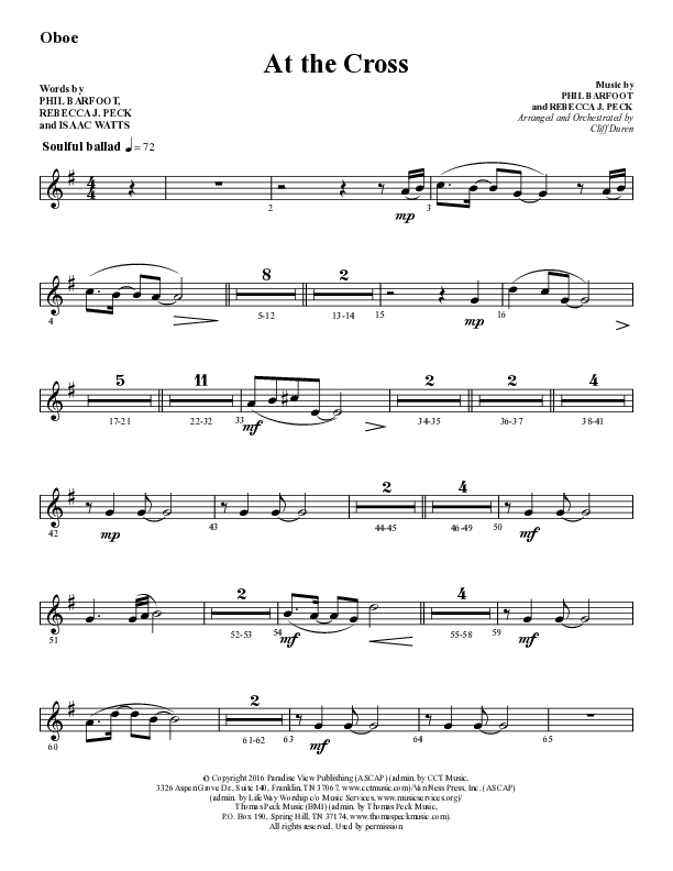 At The Cross (Choral Anthem SATB) Oboe (Lifeway Choral / Arr. Cliff Duren)