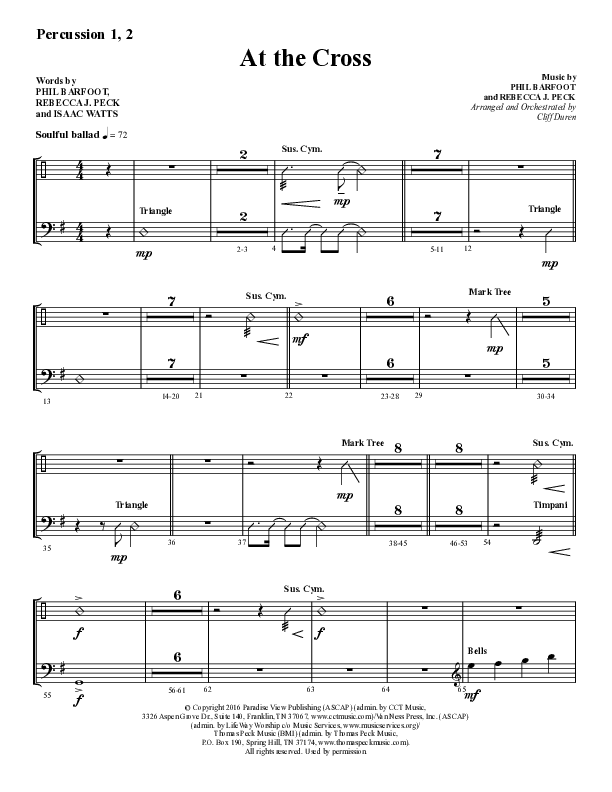 At The Cross (Choral Anthem SATB) Percussion 1/2 (Lifeway Choral / Arr. Cliff Duren)