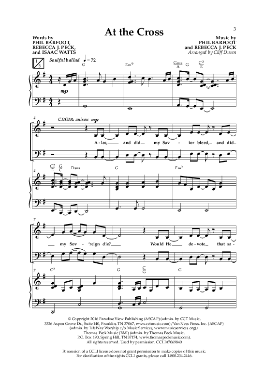 At The Cross (Choral Anthem SATB) Anthem (SATB/Piano) (Lifeway Choral / Arr. Cliff Duren)