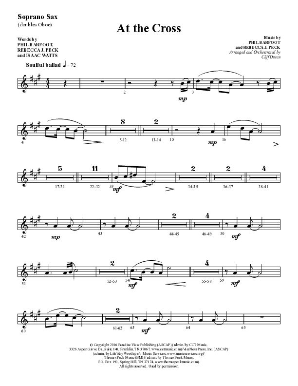 At The Cross (Choral Anthem SATB) Soprano Sax (Lifeway Choral / Arr. Cliff Duren)