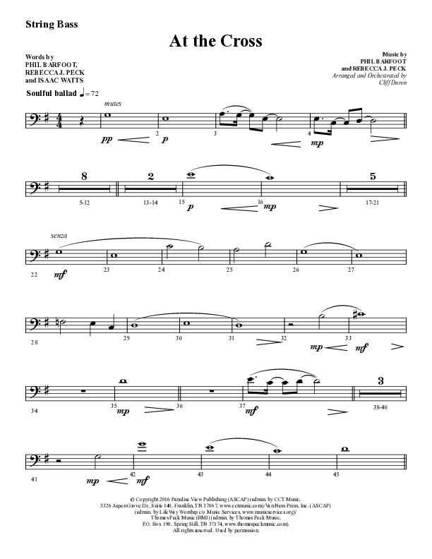 At The Cross (Choral Anthem SATB) String Bass (Lifeway Choral / Arr. Cliff Duren)