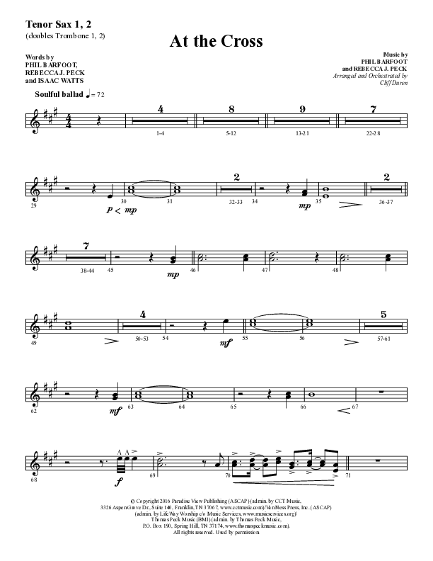 At The Cross (Choral Anthem SATB) Tenor Sax 1/2 (Lifeway Choral / Arr. Cliff Duren)