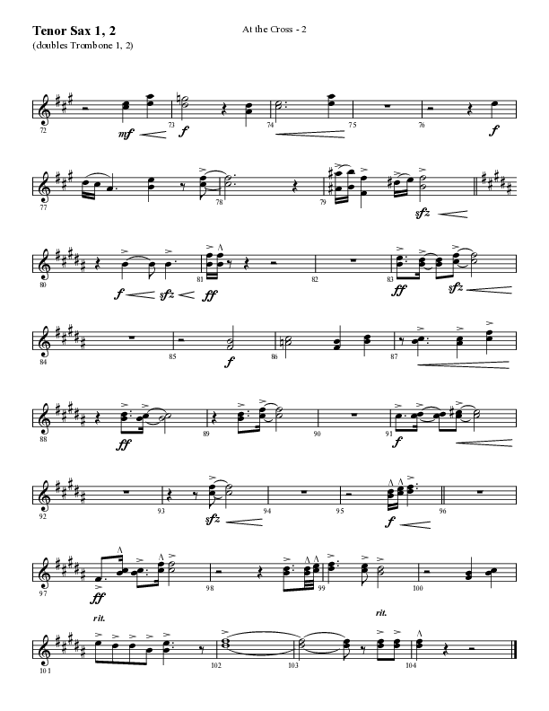 At The Cross (Choral Anthem SATB) Tenor Sax 1/2 (Lifeway Choral / Arr. Cliff Duren)