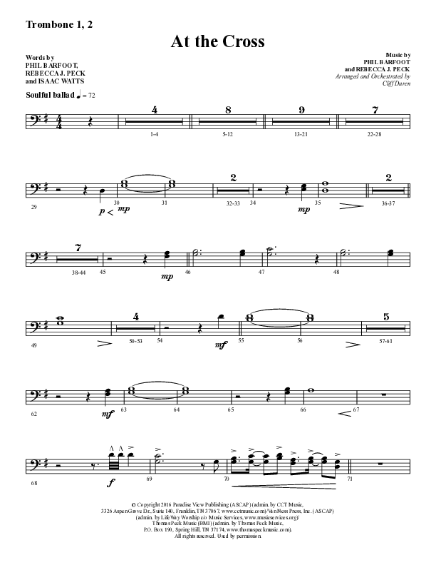 At The Cross (Choral Anthem SATB) Trombone 1/2 (Lifeway Choral / Arr. Cliff Duren)