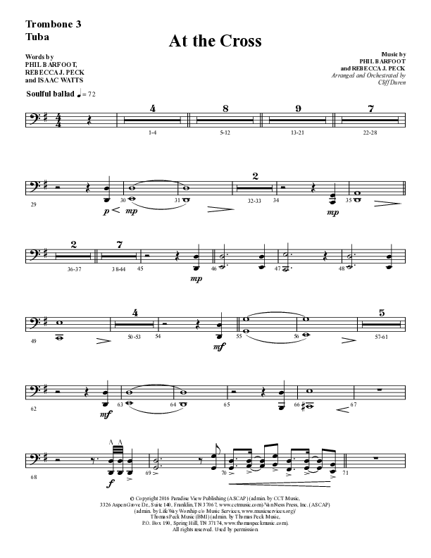 At The Cross (Choral Anthem SATB) Trombone 3/Tuba (Lifeway Choral / Arr. Cliff Duren)