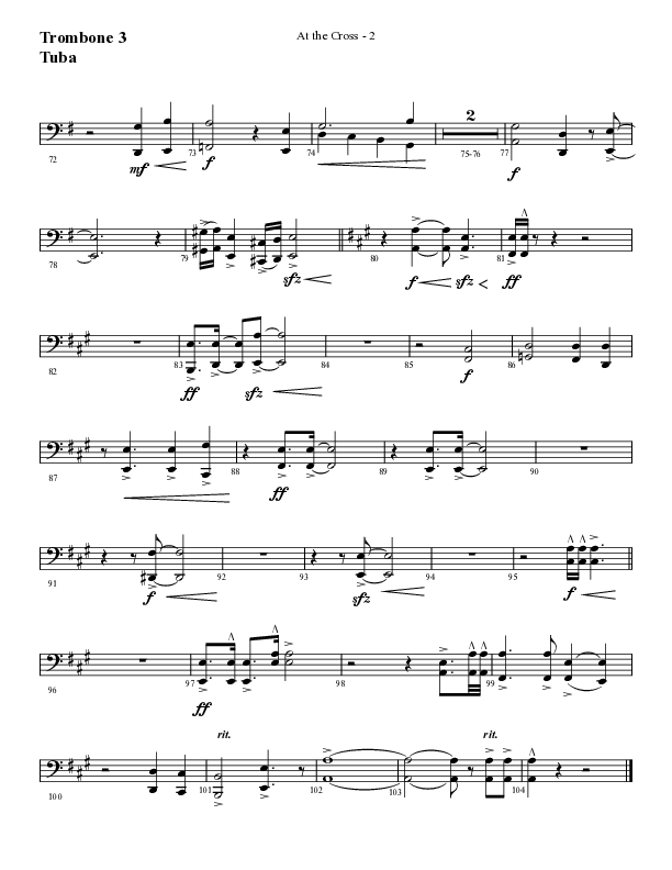 At The Cross (Choral Anthem SATB) Trombone 3/Tuba (Lifeway Choral / Arr. Cliff Duren)