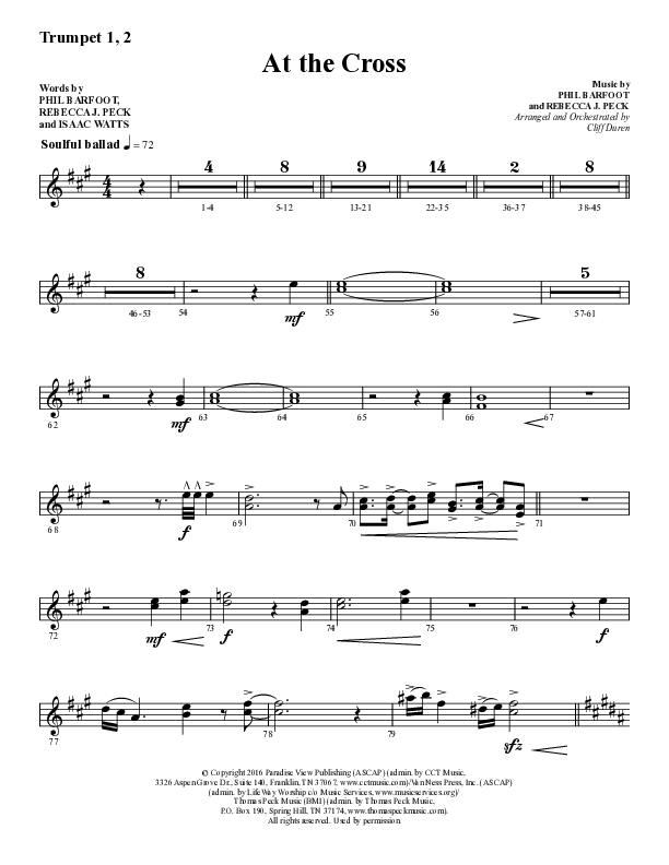 At The Cross (Choral Anthem SATB) Trumpet 1,2 (Lifeway Choral / Arr. Cliff Duren)