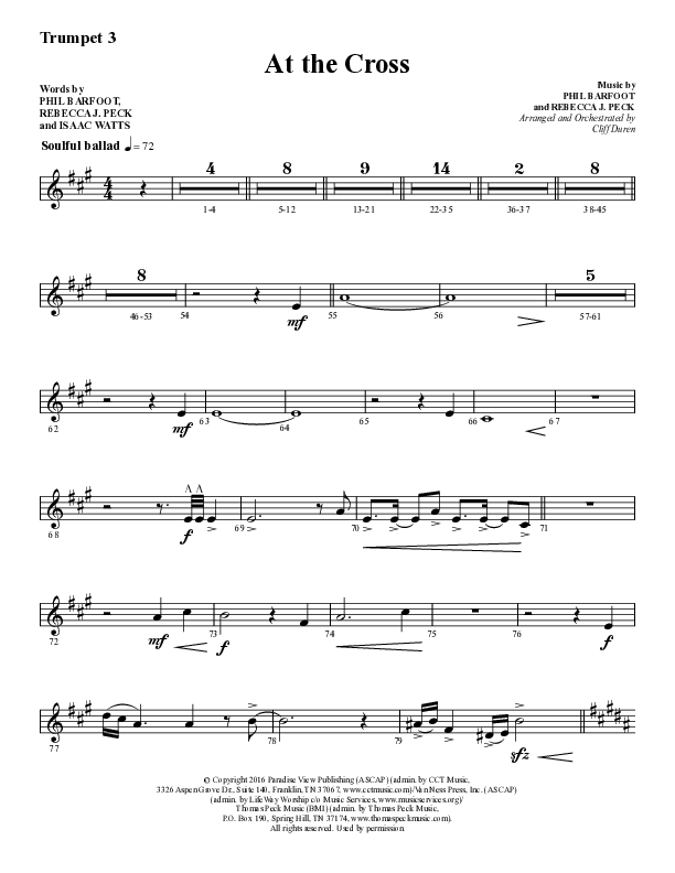 At The Cross (Choral Anthem SATB) Trumpet 3 (Lifeway Choral / Arr. Cliff Duren)