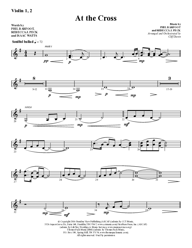 At The Cross (Choral Anthem SATB) Violin 1/2 (Lifeway Choral / Arr. Cliff Duren)