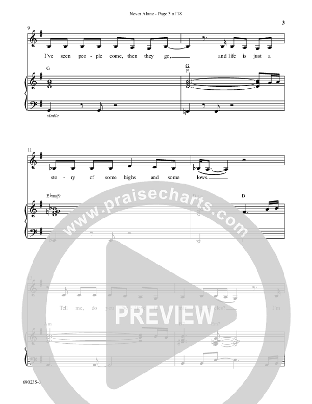 Never Alone (Choral Anthem SATB) Anthem (SATB/Piano) (Word Music Choral / Arr. David Wise)