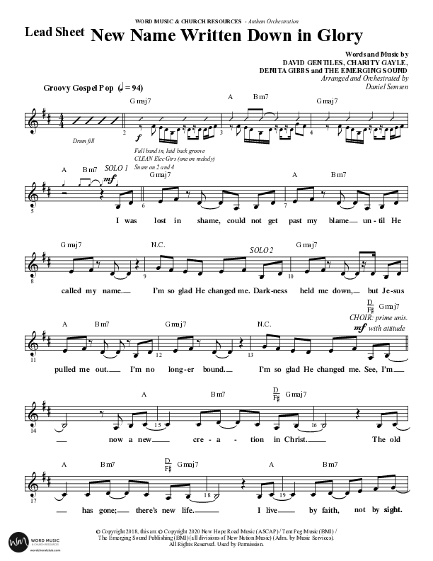 New Name Written Down In Glory (Choral Anthem SATB) Lead Sheet (Melody) (Word Music Choral / Arr. Daniel Semsen)