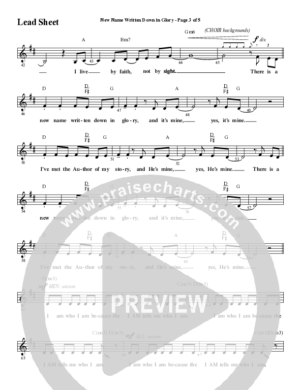 New Name Written Down In Glory (Choral Anthem SATB) Lead Sheet (Melody) (Word Music Choral / Arr. Daniel Semsen)