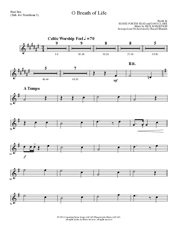 O Breath of Life (Choral Anthem SATB) Bari Sax (Lillenas Choral / Arr. Russell Mauldin)