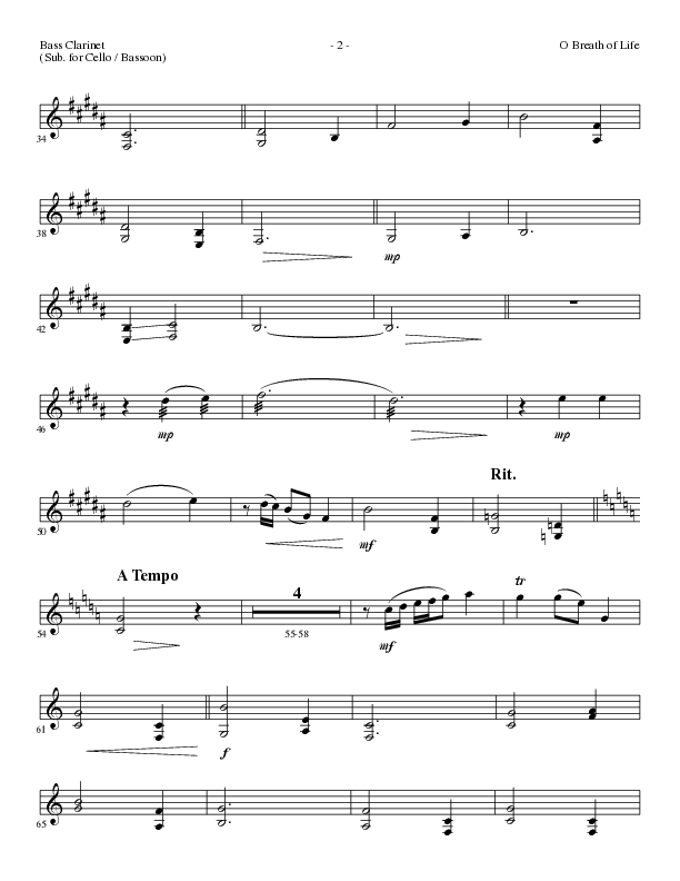 O Breath of Life (Choral Anthem SATB) Bass Clarinet (Lillenas Choral / Arr. Russell Mauldin)