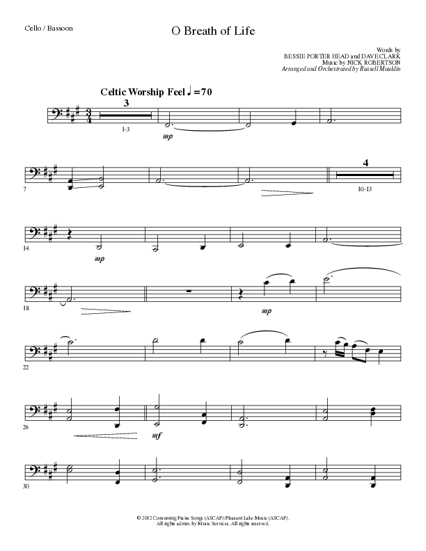 O Breath of Life (Choral Anthem SATB) Cello (Lillenas Choral / Arr. Russell Mauldin)