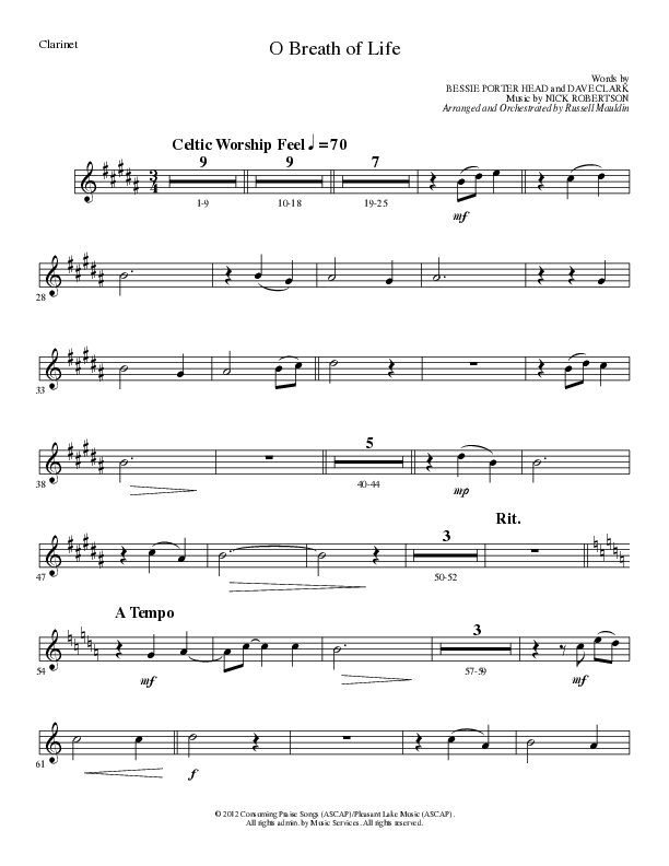 O Breath of Life (Choral Anthem SATB) Clarinet (Lillenas Choral / Arr. Russell Mauldin)