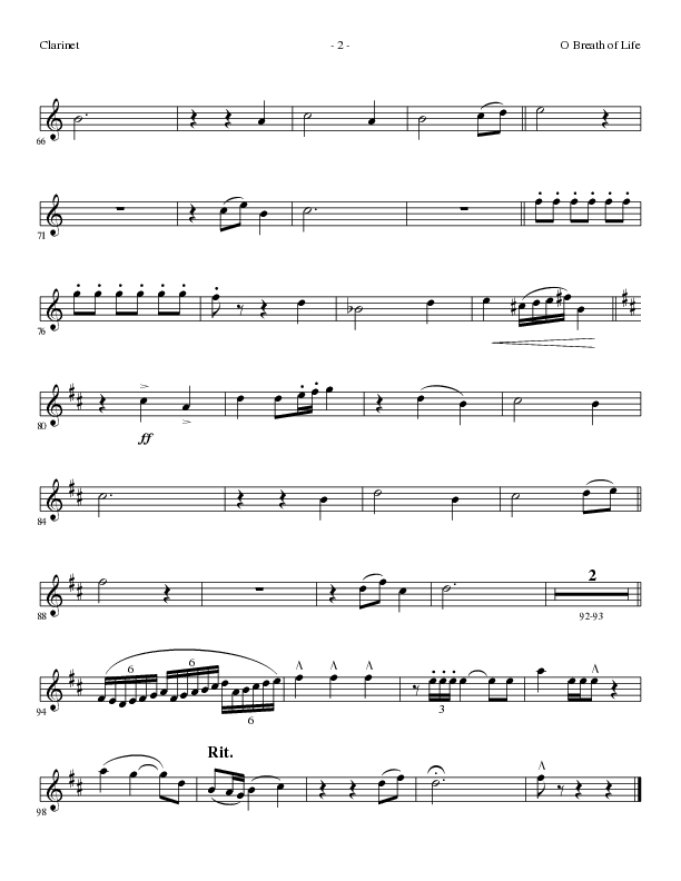 O Breath of Life (Choral Anthem SATB) Clarinet (Lillenas Choral / Arr. Russell Mauldin)