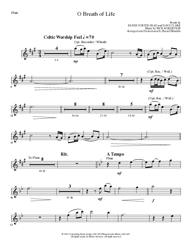 O Breath of Life (Choral Anthem SATB) Flute (Lillenas Choral / Arr. Russell Mauldin)