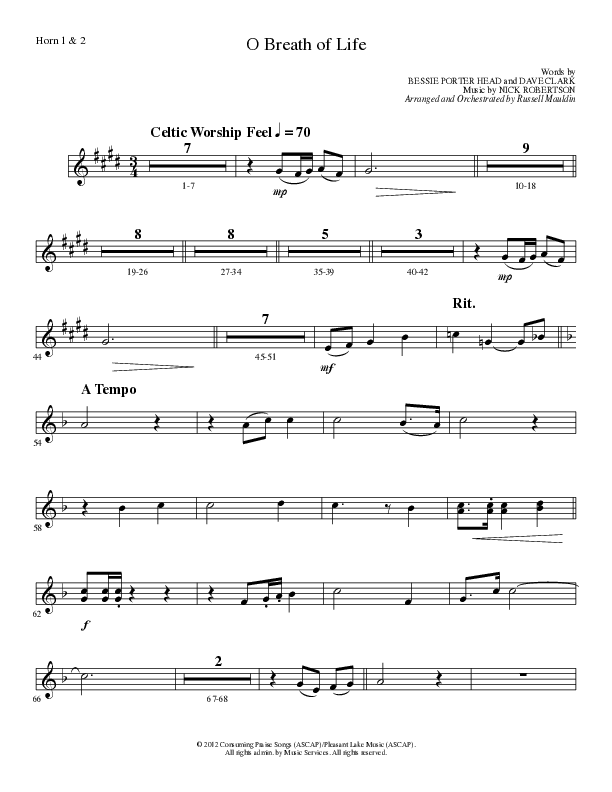 O Breath of Life (Choral Anthem SATB) French Horn 1/2 (Lillenas Choral / Arr. Russell Mauldin)