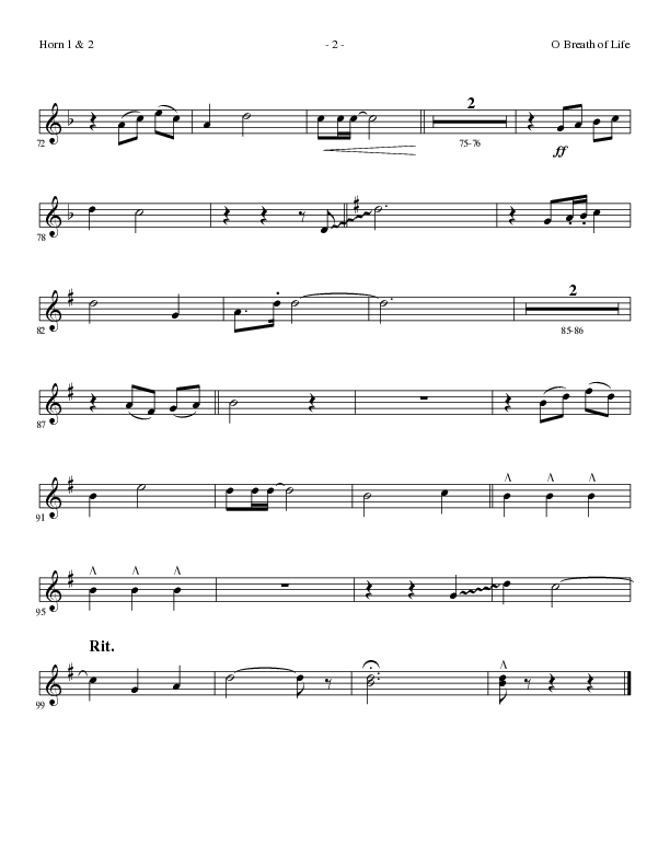 O Breath of Life (Choral Anthem SATB) French Horn 1/2 (Lillenas Choral / Arr. Russell Mauldin)