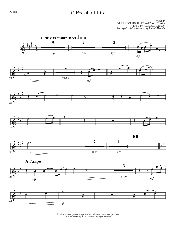 O Breath of Life (Choral Anthem SATB) Oboe (Lillenas Choral / Arr. Russell Mauldin)
