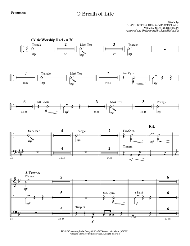 O Breath of Life (Choral Anthem SATB) Percussion (Lillenas Choral / Arr. Russell Mauldin)