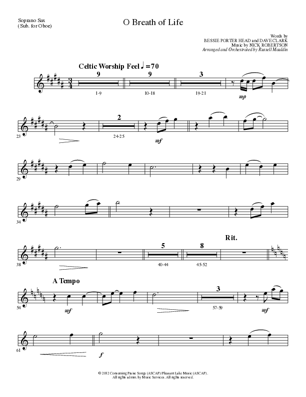 O Breath of Life (Choral Anthem SATB) Soprano Sax (Lillenas Choral / Arr. Russell Mauldin)