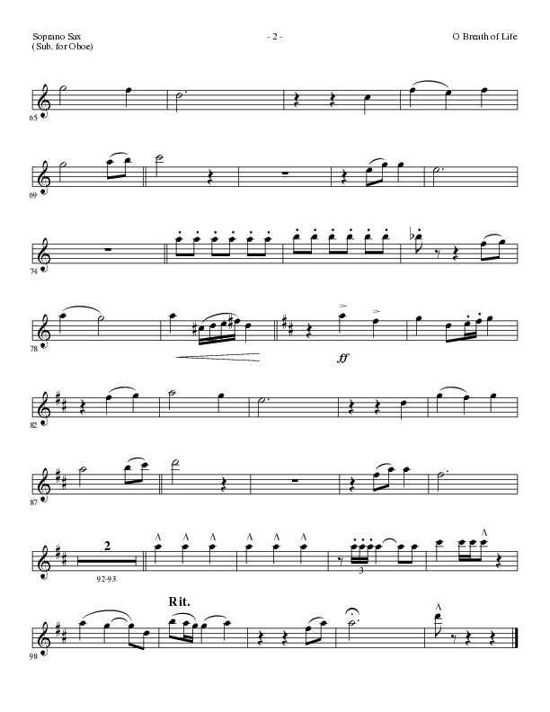 O Breath of Life (Choral Anthem SATB) Soprano Sax (Lillenas Choral / Arr. Russell Mauldin)